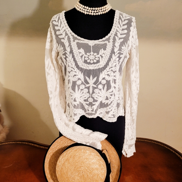 You Are Not Alone Tops - Cotton Sheer Lace Crop Top Size S